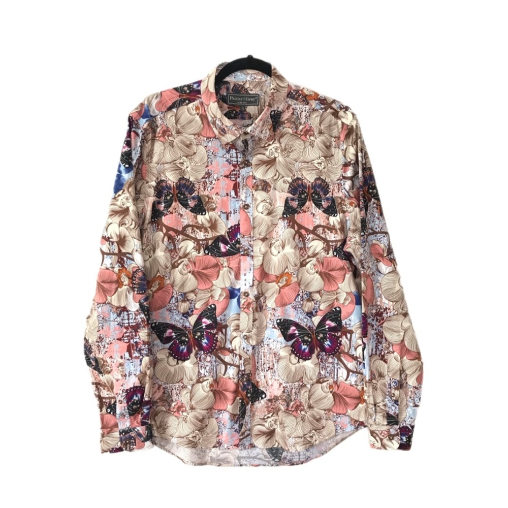 Paisley & Gray Men's XL 18 Multicolor Butterfly Slim Fit LS Point Collar Shirt